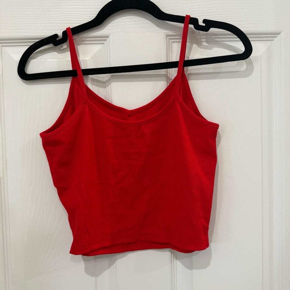 Red Ribbed Cropped Cami Top - Picture 2 of 7